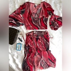 BOHO kitty Red and Black Patterned Two-Piece Set